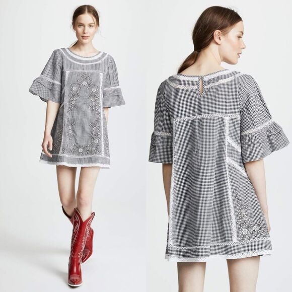 Free People Dresses & Skirts - Free people sunny day embroidered shirt dress gingham print